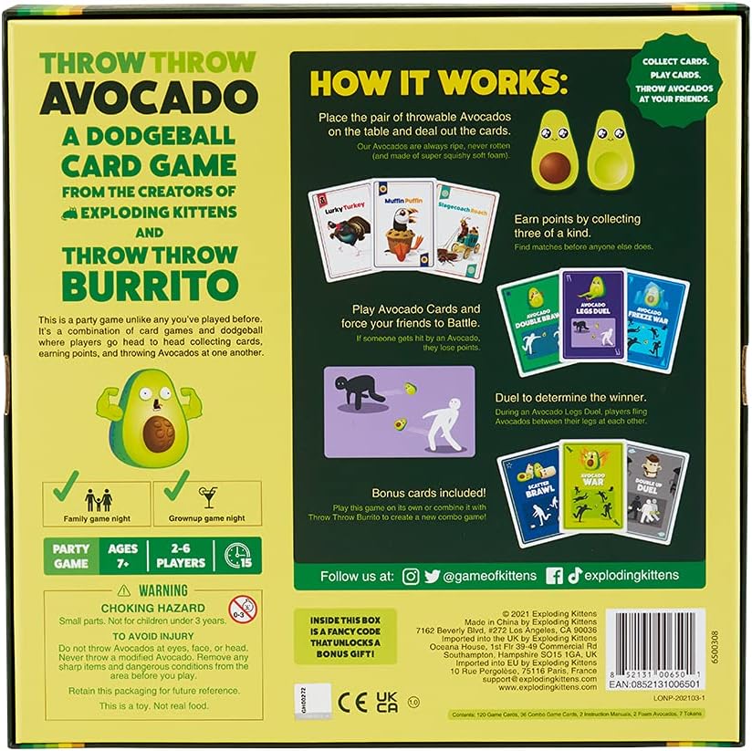 Throw Throw Avocado Back of Box