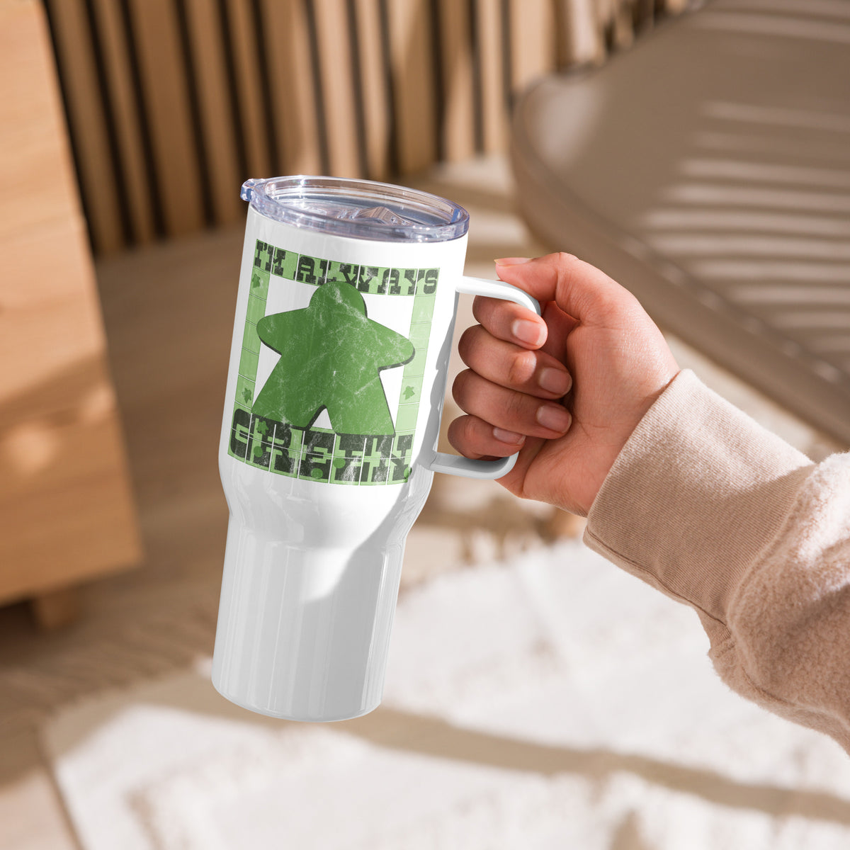 I&#39;m Always Green Meeple Board Game Travel Mug