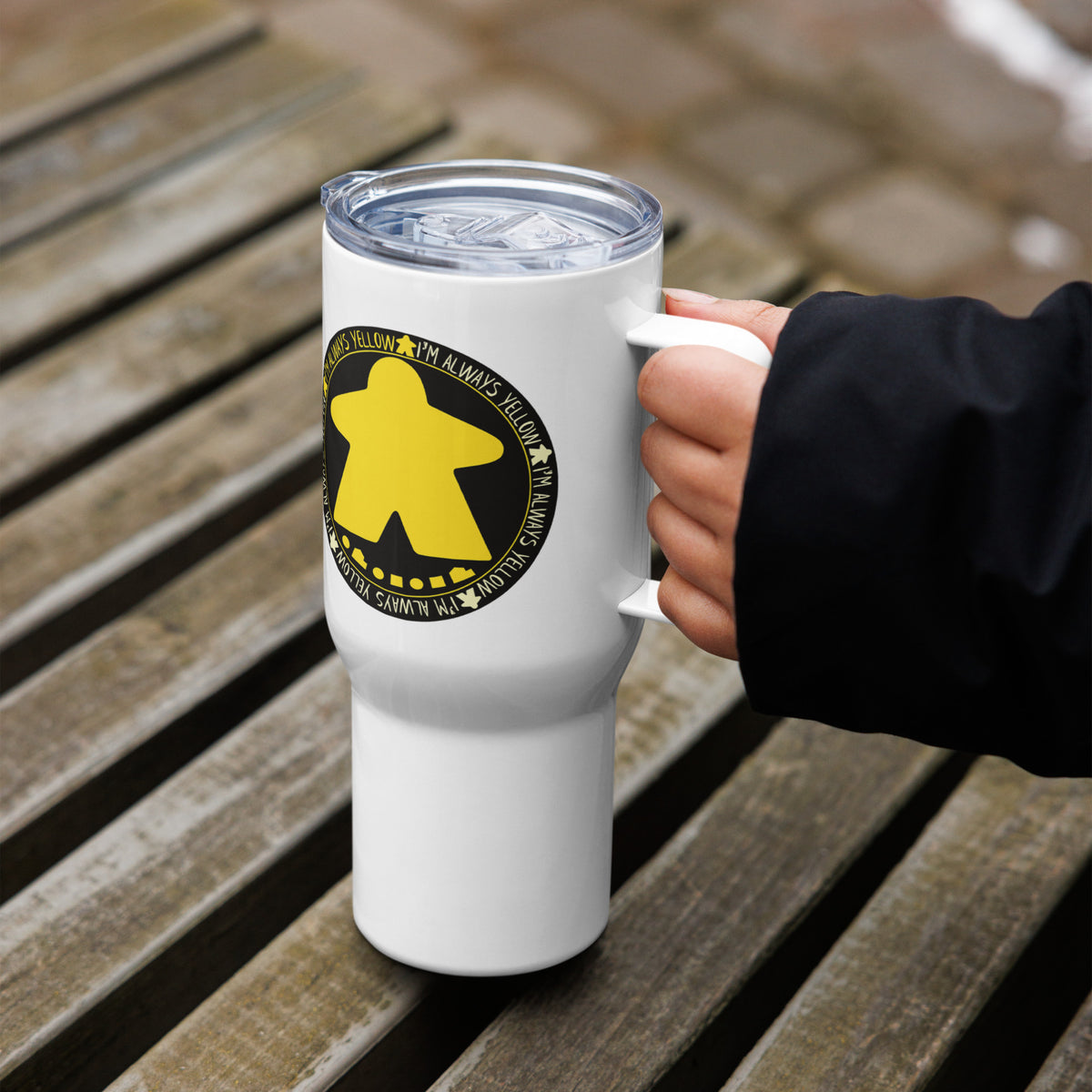 I&#39;m Always Yellow Meeple Board Game Travel Mug