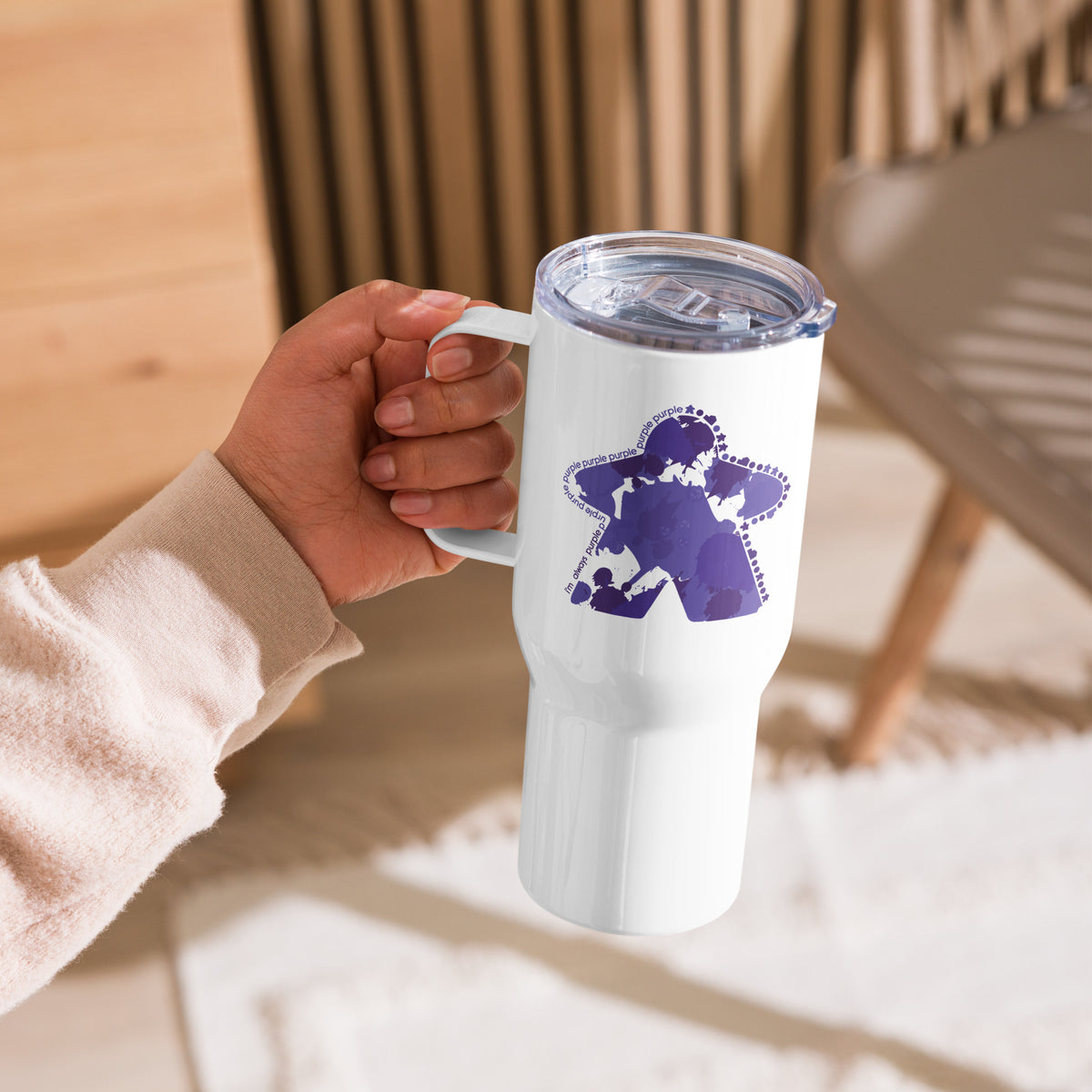 I&#39;m Always Purple Meeple Board Game Travel Mug