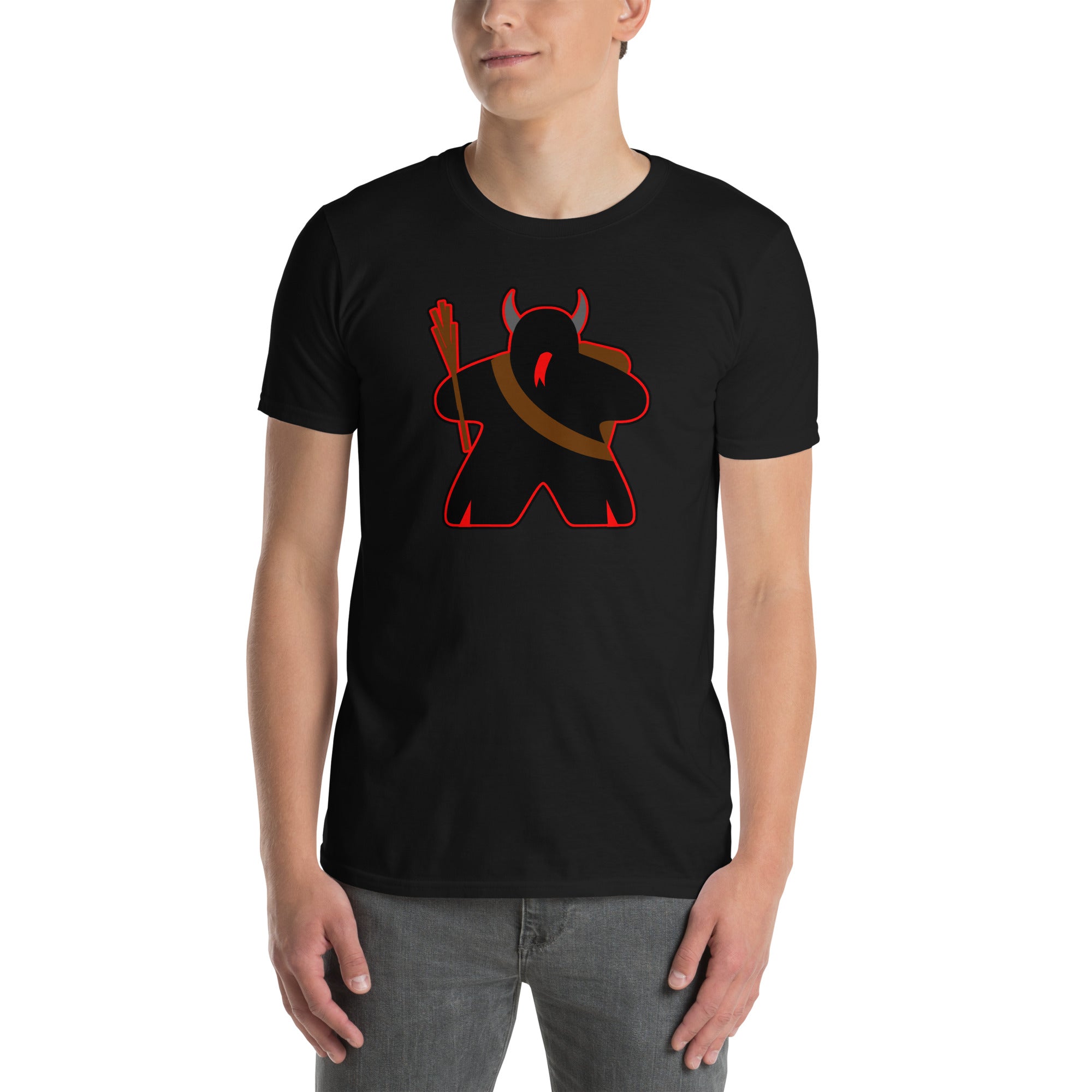 Krampus Meeple on Black T-Shirt Worn by Model