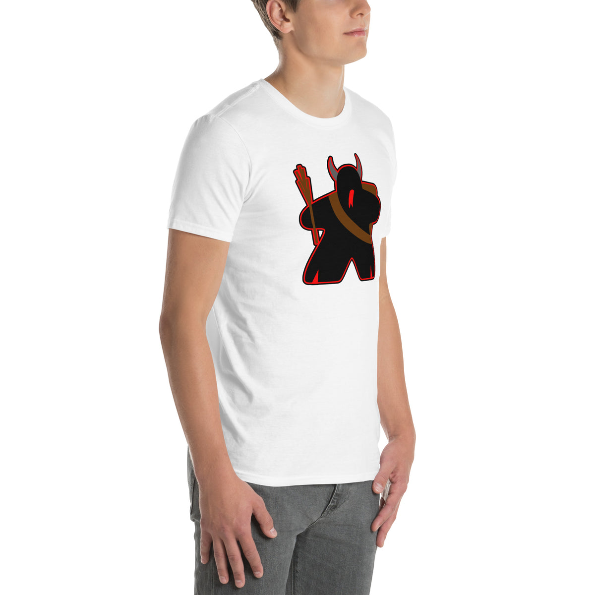 Krampus Meeple on White T-Shirt Worn by Model